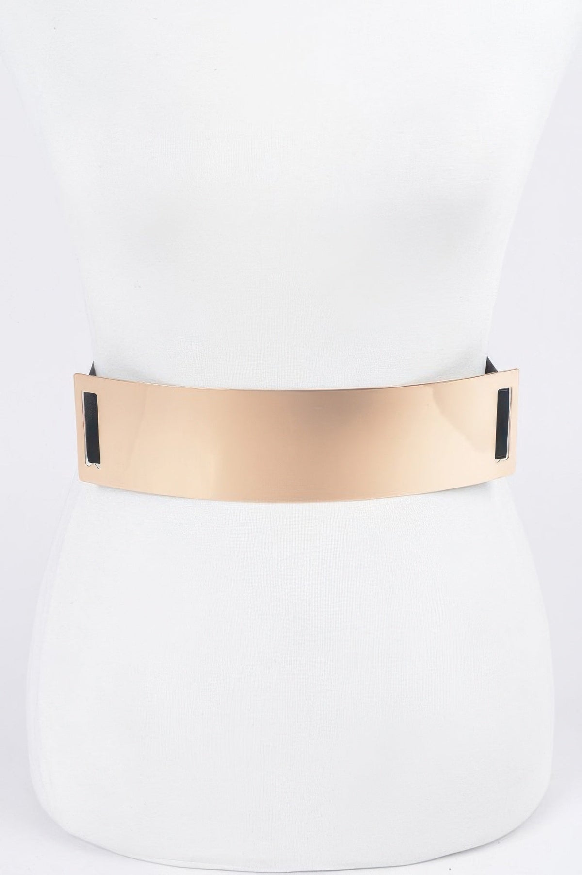 Stretch Waist Belt with Wide Metal Accent Plate