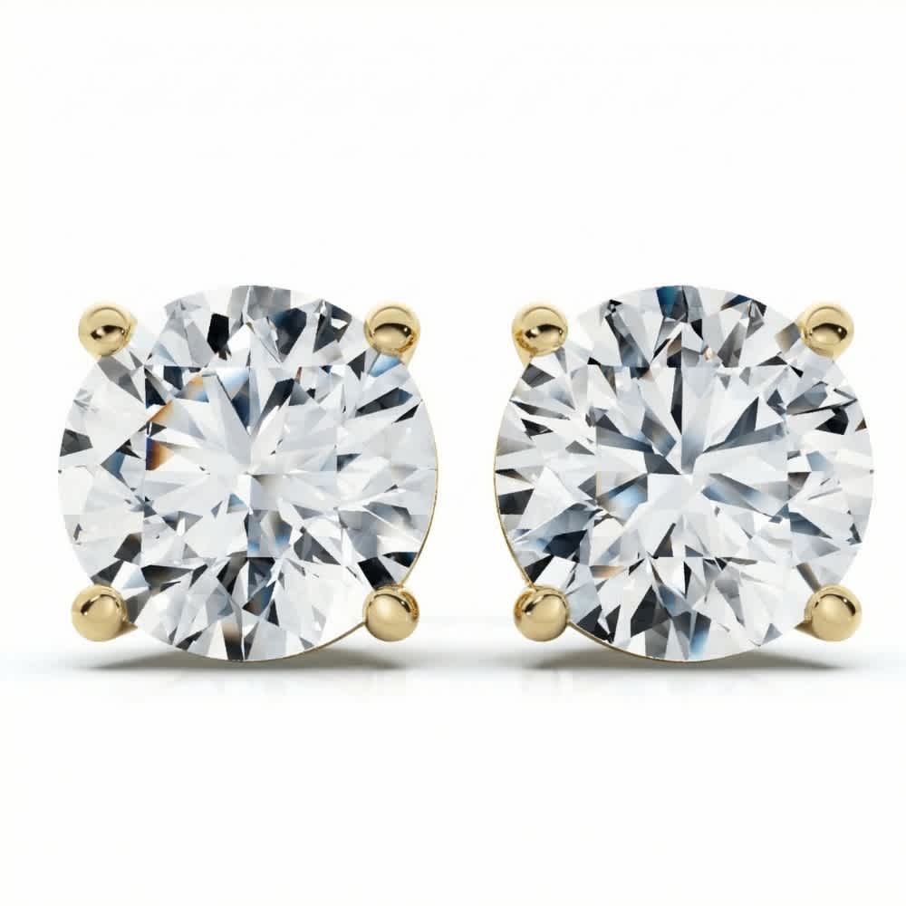 2 - 6 Ct TW Round Diamond Studs in 14k Gold Lab Grown Earrings