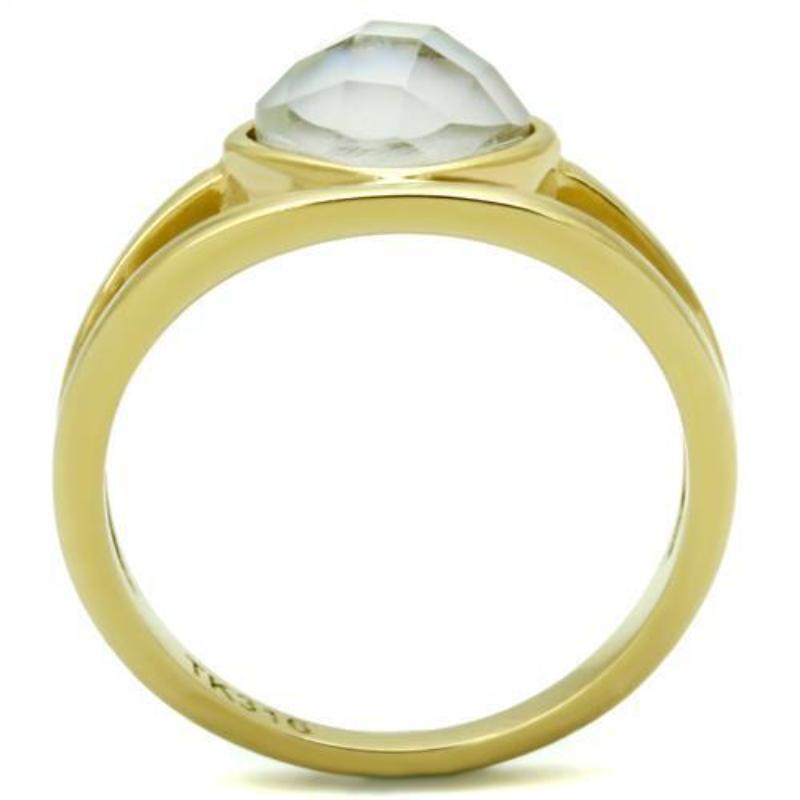 IP Gold(Ion Plating) Stainless Steel Ring with Precious Stone Conch in White