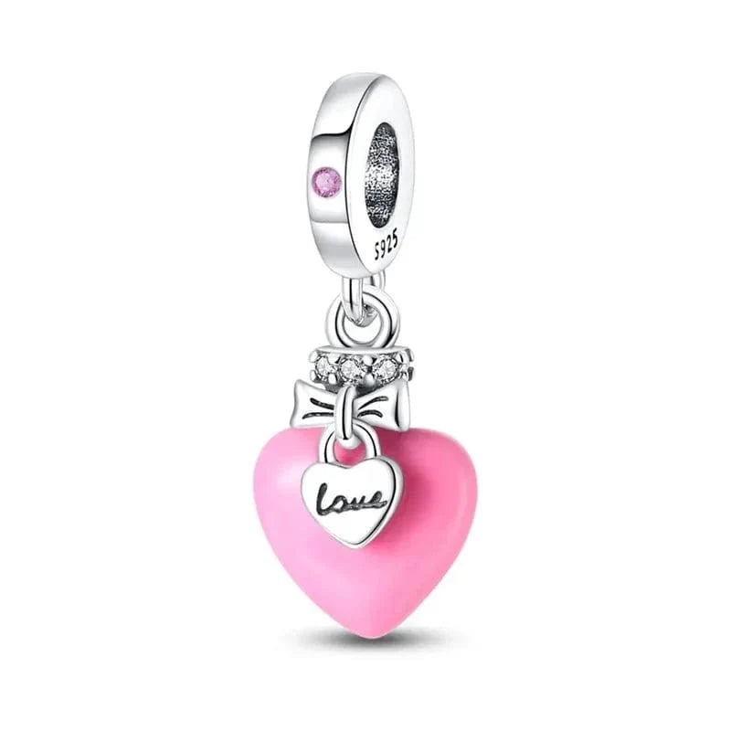 Glow in the Dark Luminous Pink Love Heart Dangle Charm