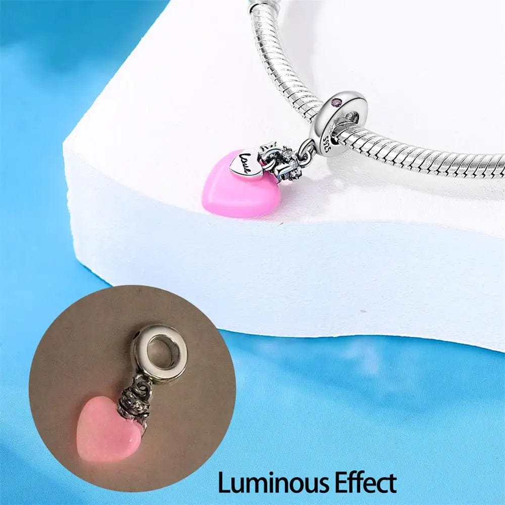 Glow in the Dark Luminous Pink Love Heart Dangle Charm