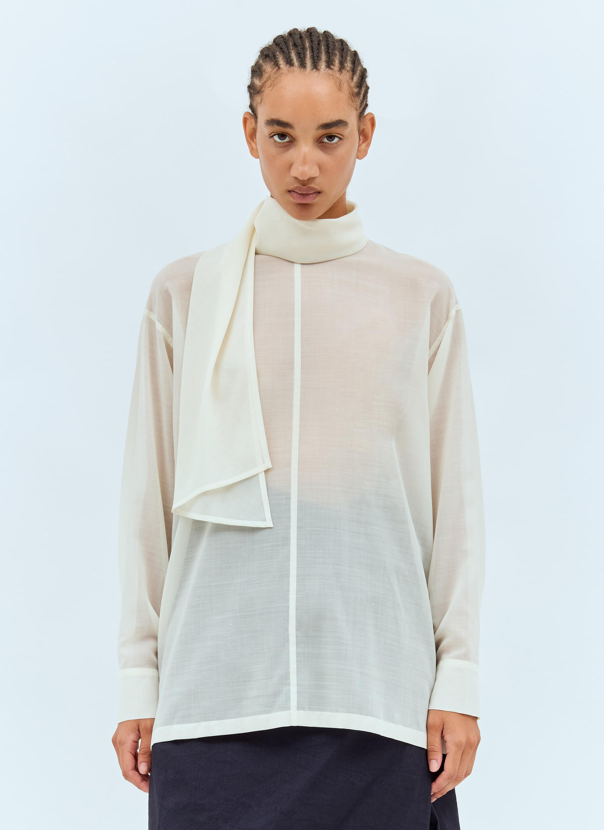 Issey Miyake Women Sheer Shirt With Shawl