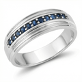 5/8Ct Blue Sapphire Band Men's Wedding Ring in White, Yellow, or Rose Gold