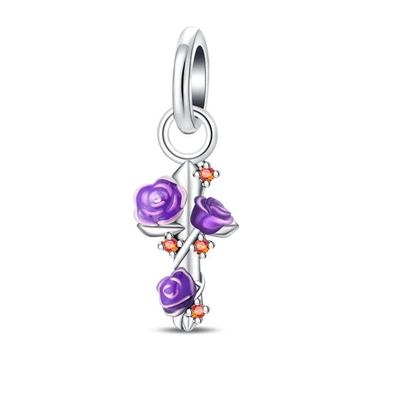 Purple Rose Cross Dangle Charm