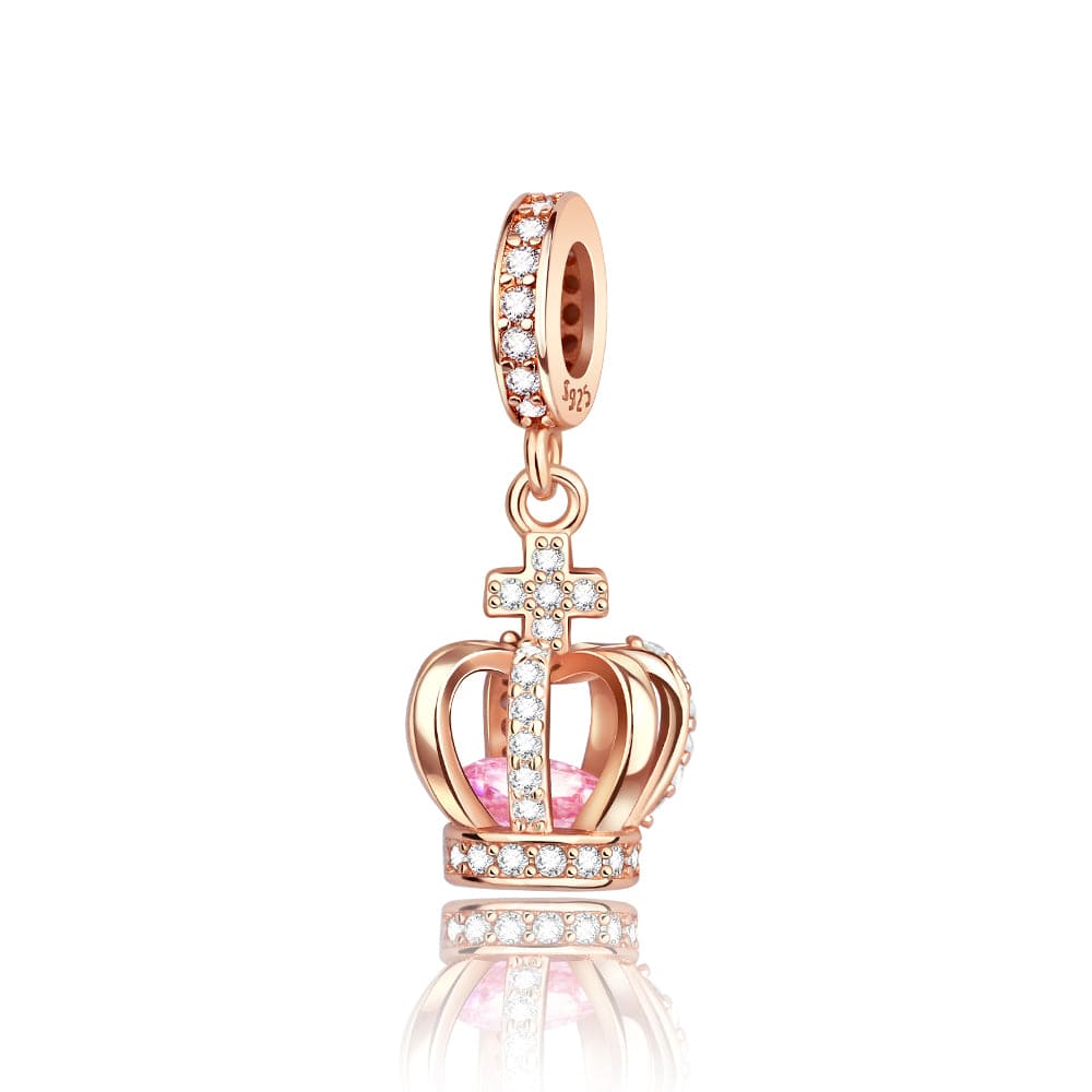 Rose Gold Crown Charm with Pink Crystal & CZ Accents