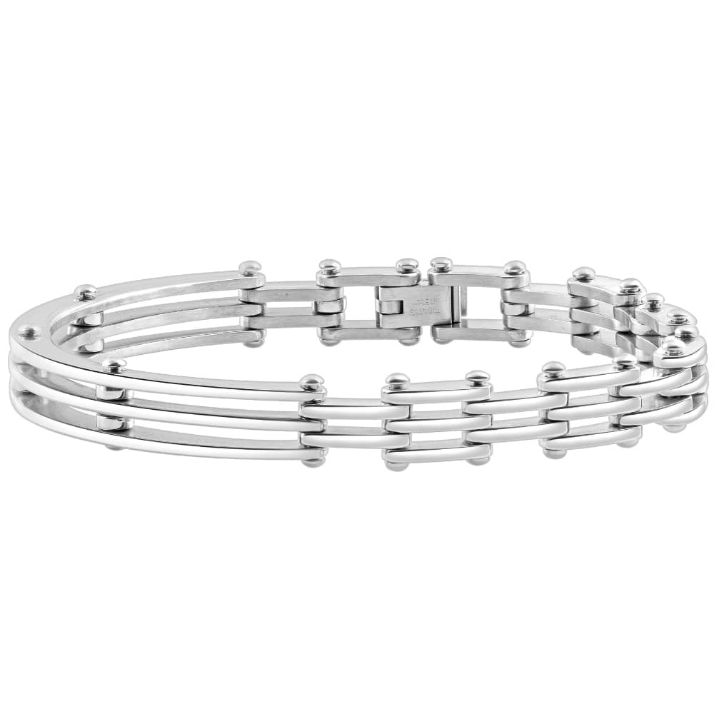 Men's Steel Polished Single Tone 7.5mm Link Flexible 8 " Cuffed Bracelet