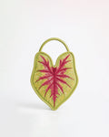 Embroidered Caladium Leaf Top Handle Bag - Green