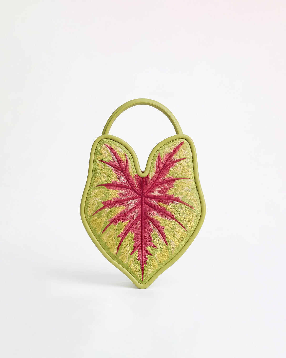 Embroidered Caladium Leaf Top Handle Bag - Green