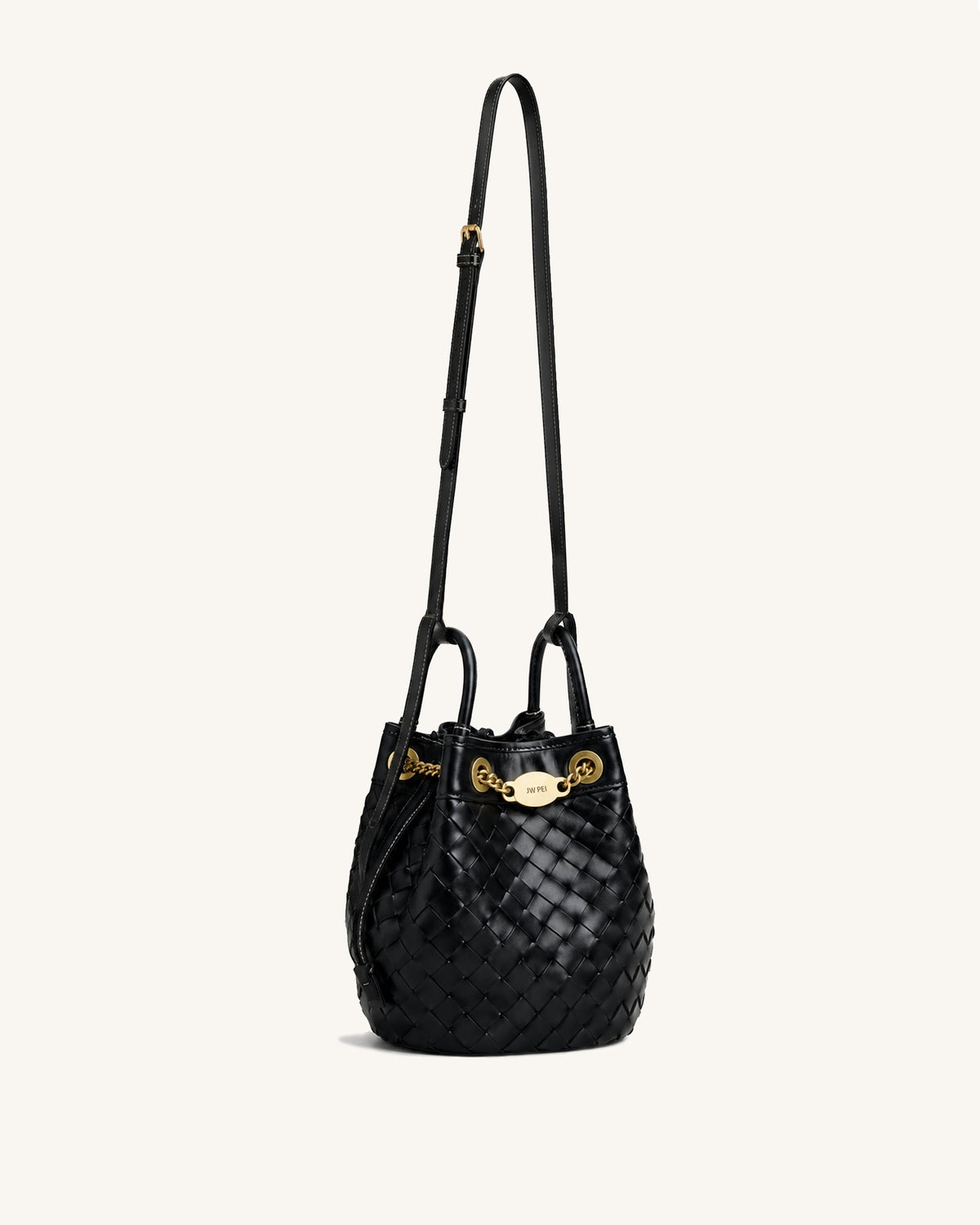 Yara Mini Woven Bucket Bag - Black