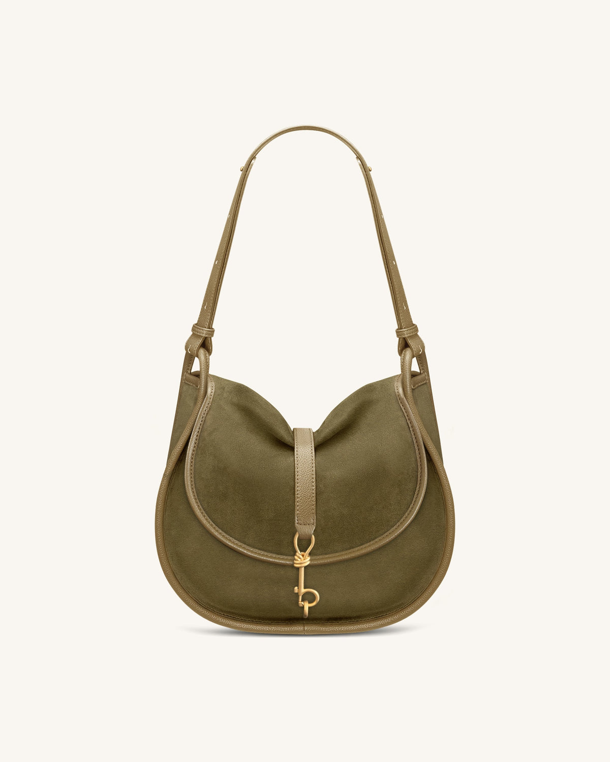 Arla Small Faux Suede Hobo Bag - Olive Green
