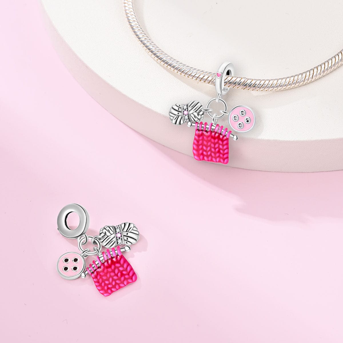Yarn, Knitted Fabric, & Button Charm