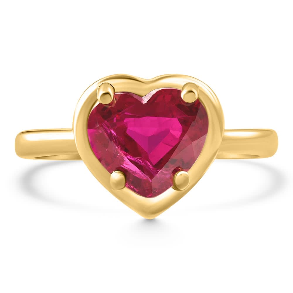 14k Yellow Gold 9mm Ruby Heart Ring